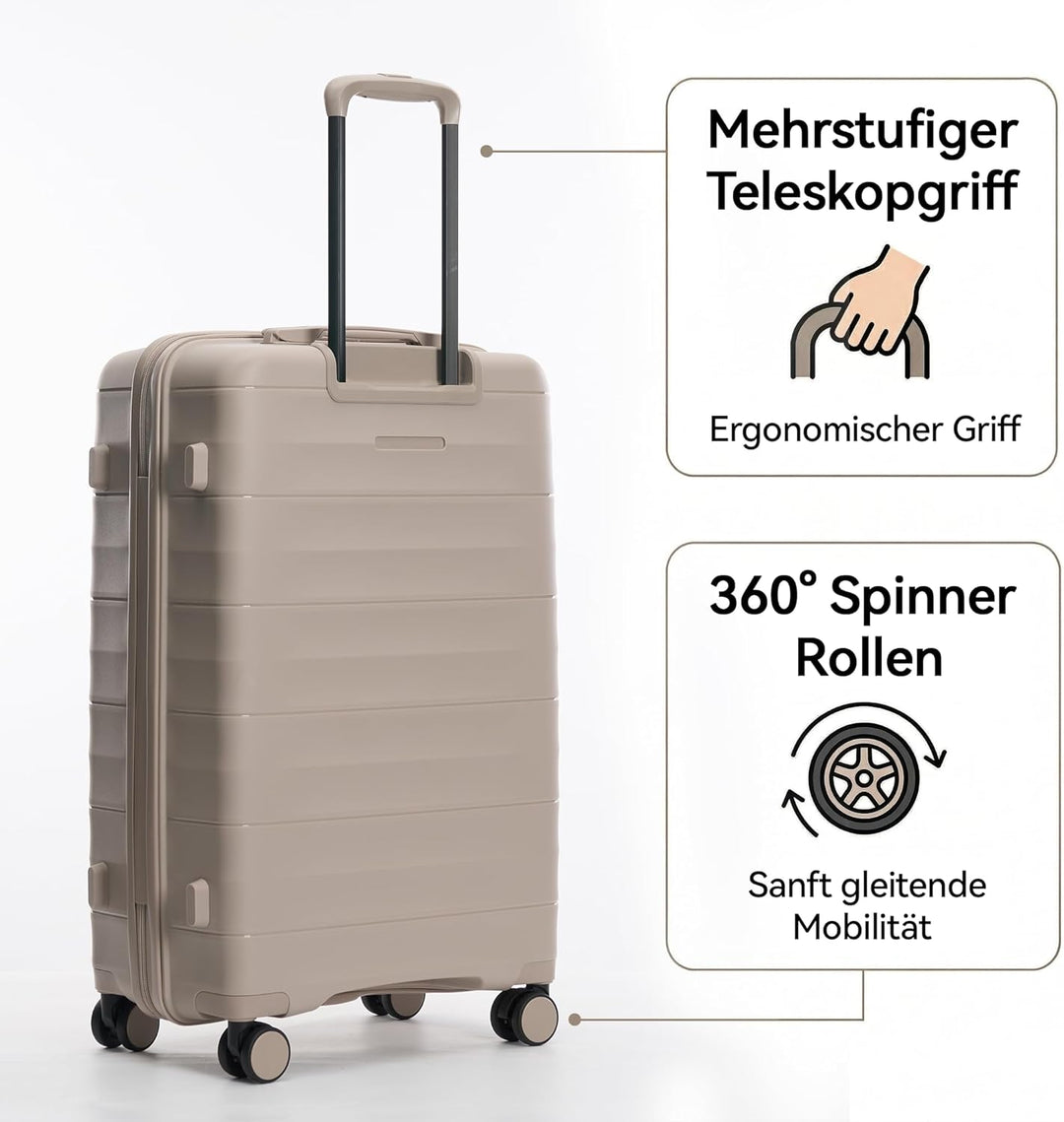 Mariner Handgepäck Koffer aus 100% Eco-PP Hartschale, 55x36x21 cm, 34L, Dune Grey Dune Grey S, Dune