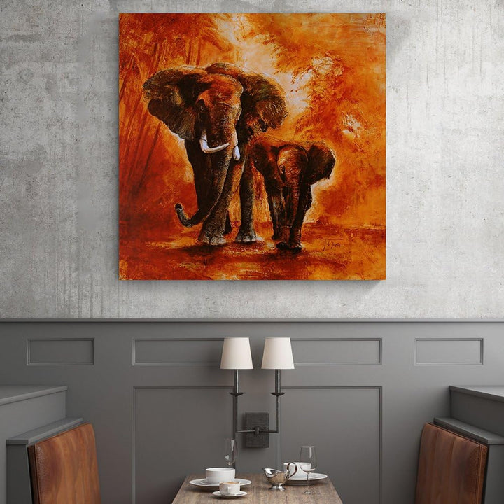 Feeby Bilder Elefanten Rot 80x80 cm Wohnzimmer Schlafzimmer Büro Flur Küche Wandbilder Modern Deco P