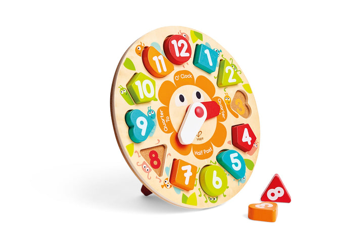 Hape Steckpuzzle Uhr - Grosses Holz-Uhrpuzzle-Lernspielzeug mit dicken Zeigern und Zahlen, pädagogis