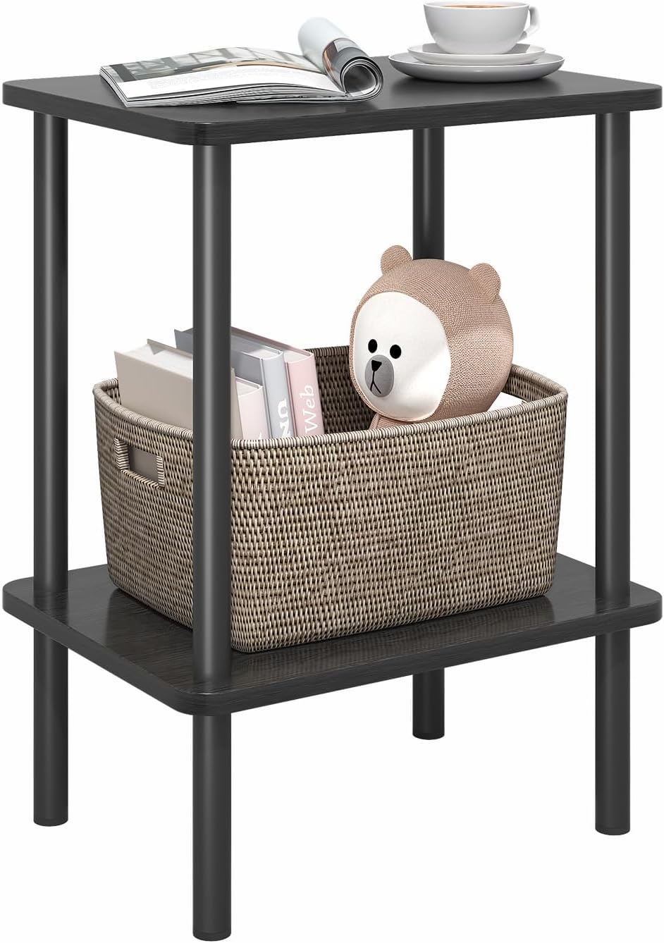 APICIZON Beistelltisch Holz, 2 Tier Beistelltisch Schwarz, Nachttisch Schmal, 40x30x52cm, Beistellti