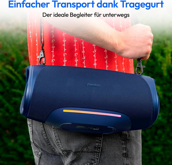 MEDION P61762 tragbarer Bluetooth Lautsprecher (Akku, Bass Boost, Musikbox, RGB Lichteffekte, IPX7 W