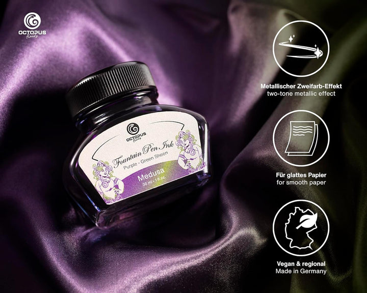 Octopus Fluids Füllhaltertinte Sheen mit Konverter, Medusa, Violett, 30 ml Medusa 30 ml, Medusa 30 m