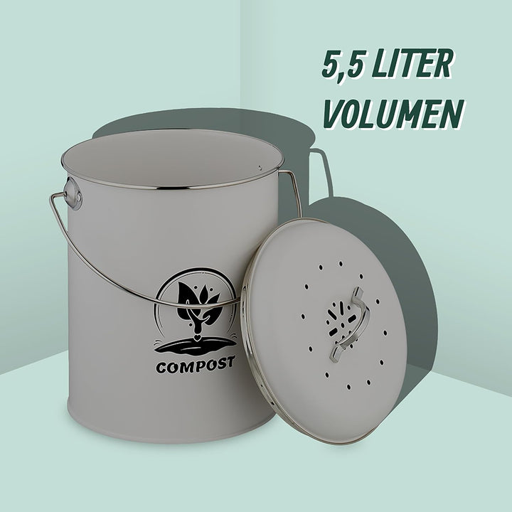 Relaxdays Komposteimer Küche 5,5 Liter, Mülleimer mit Deckel und Geruchsfilter, Abfalleimer Biomüll,