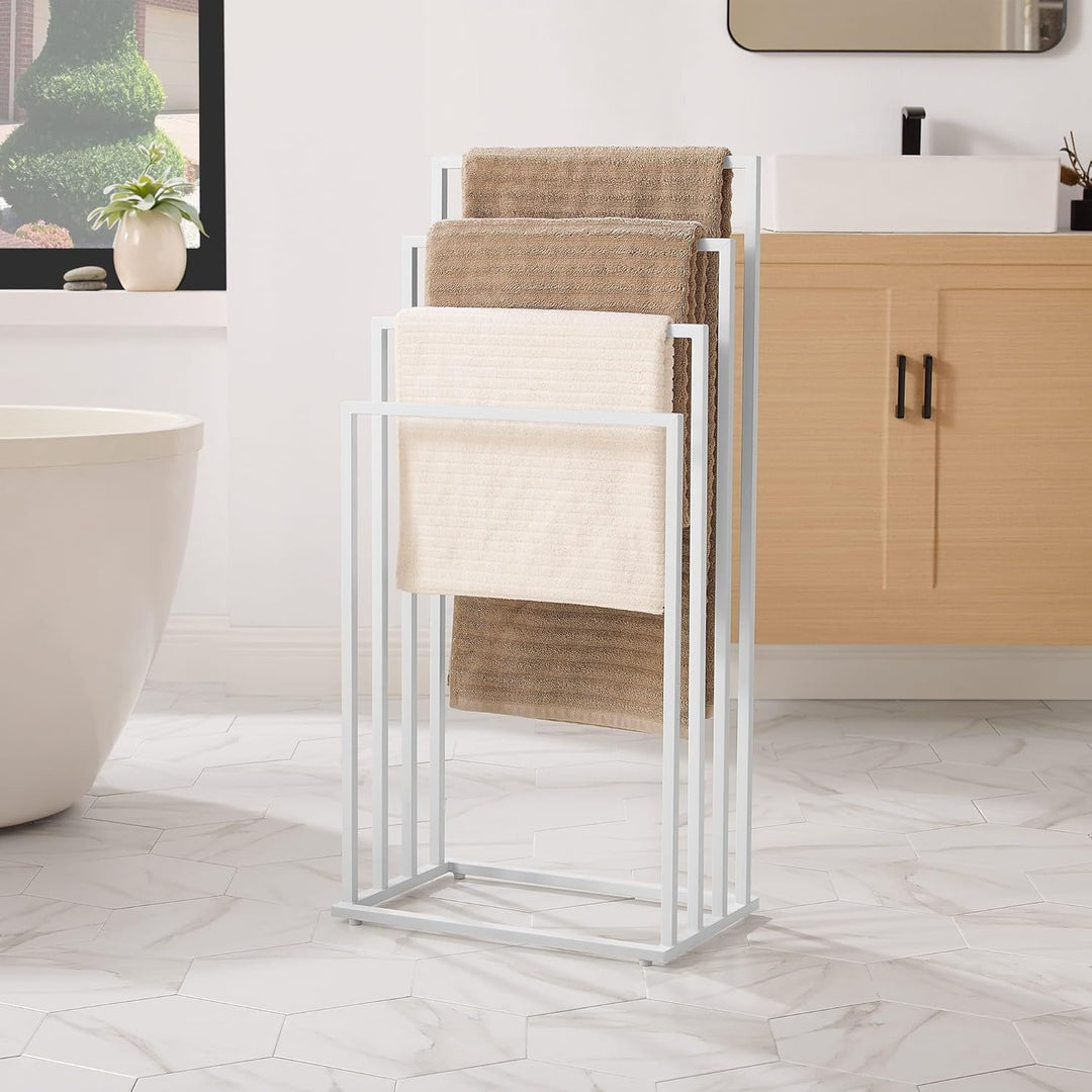 Handtuchständer Weiss – 4Ebenen, freistehend, platzsparend & modern – Stahl, Weiss