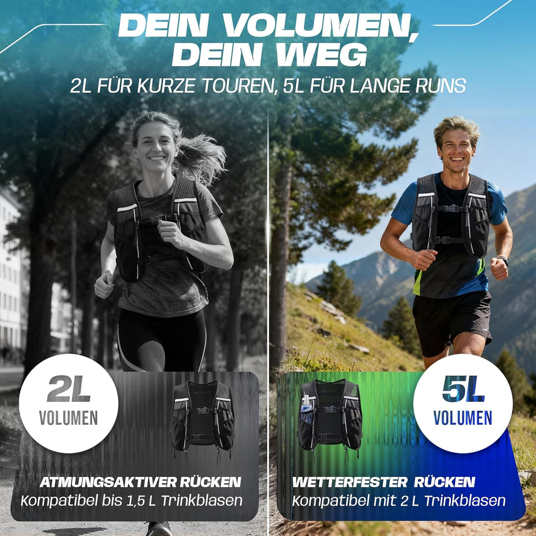 SASMO® Laufweste Damen &amp; Herren 5L / 2L | Running Vest - Ultraleicht &amp; atmungsaktiv| Laufrucksack Da