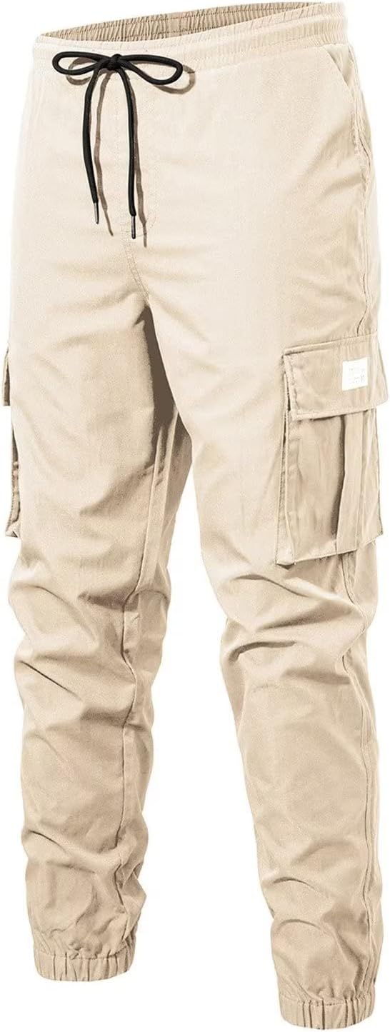 Jogginghose Herren Cargohose Einfarbige Hose Männer Causal Sporthose Elastische Freizeithose mit 6 T