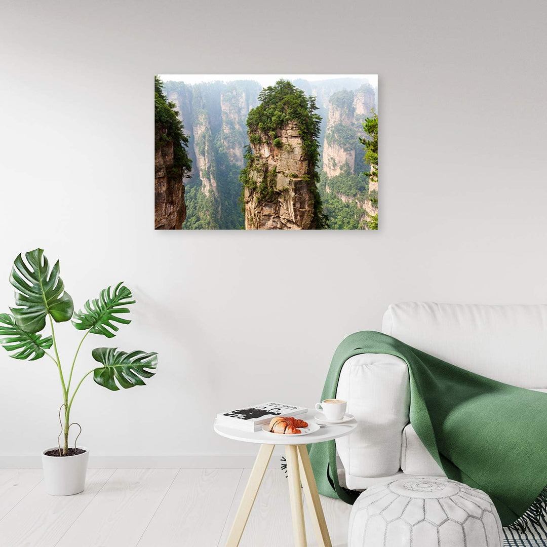 Feeby Wanddeko Berge Leinwandbild Kunstdruck für Schlafzimmer Grün 90x60 cm