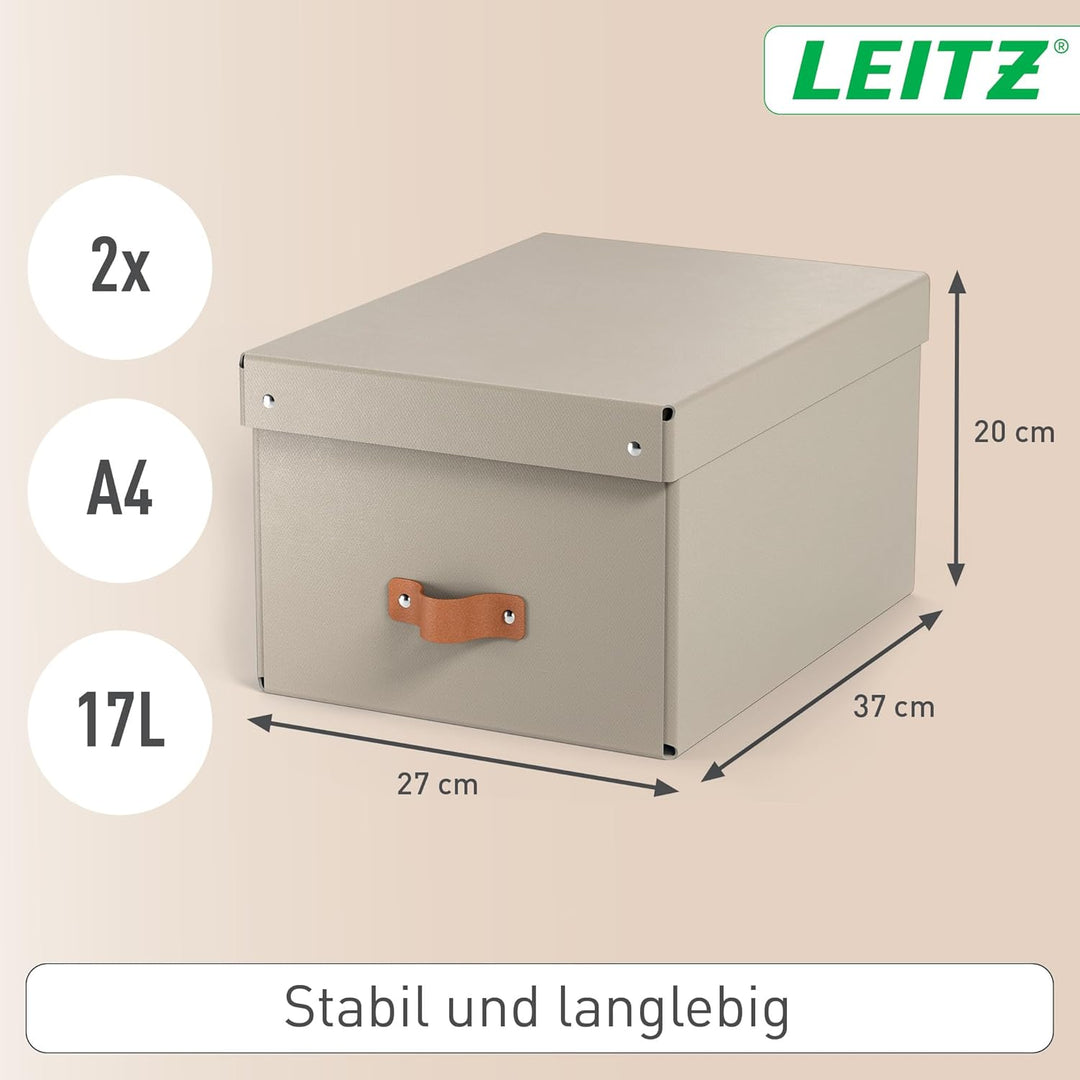 Leitz Puro Aufbewahrungsbox mit Deckel, Medium, 2er-Set, Box 17 L, stapelbar, Organizer-Box für Rega