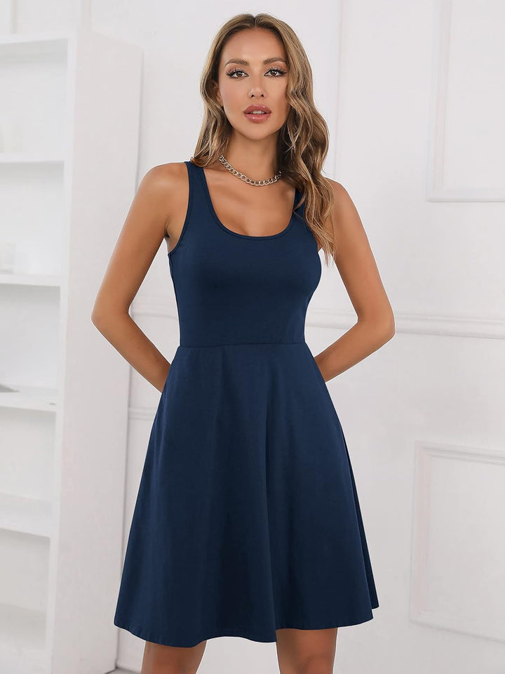 Missufe Damen Sommerkleid Minikleid Rockabilly Freizeitkleid Skaterkleid Kurzes Tank Kleider M Dunke