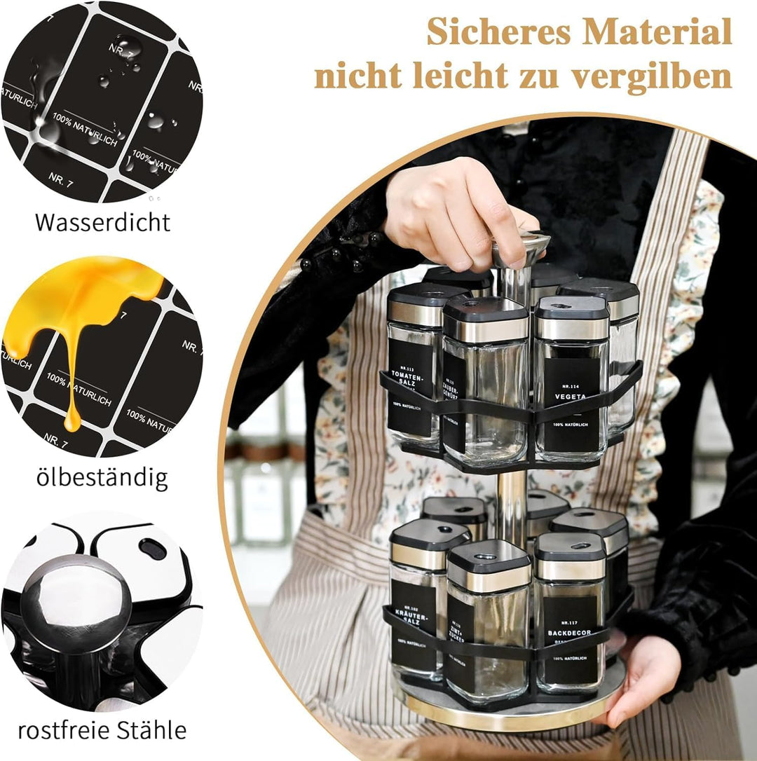 SIAZIH Gewürzregal Drehbar 2 Etagen mit 12 x 120ml Gewürzgläser, 360°-Uhr Lochgrösse wählen, 360° Ge