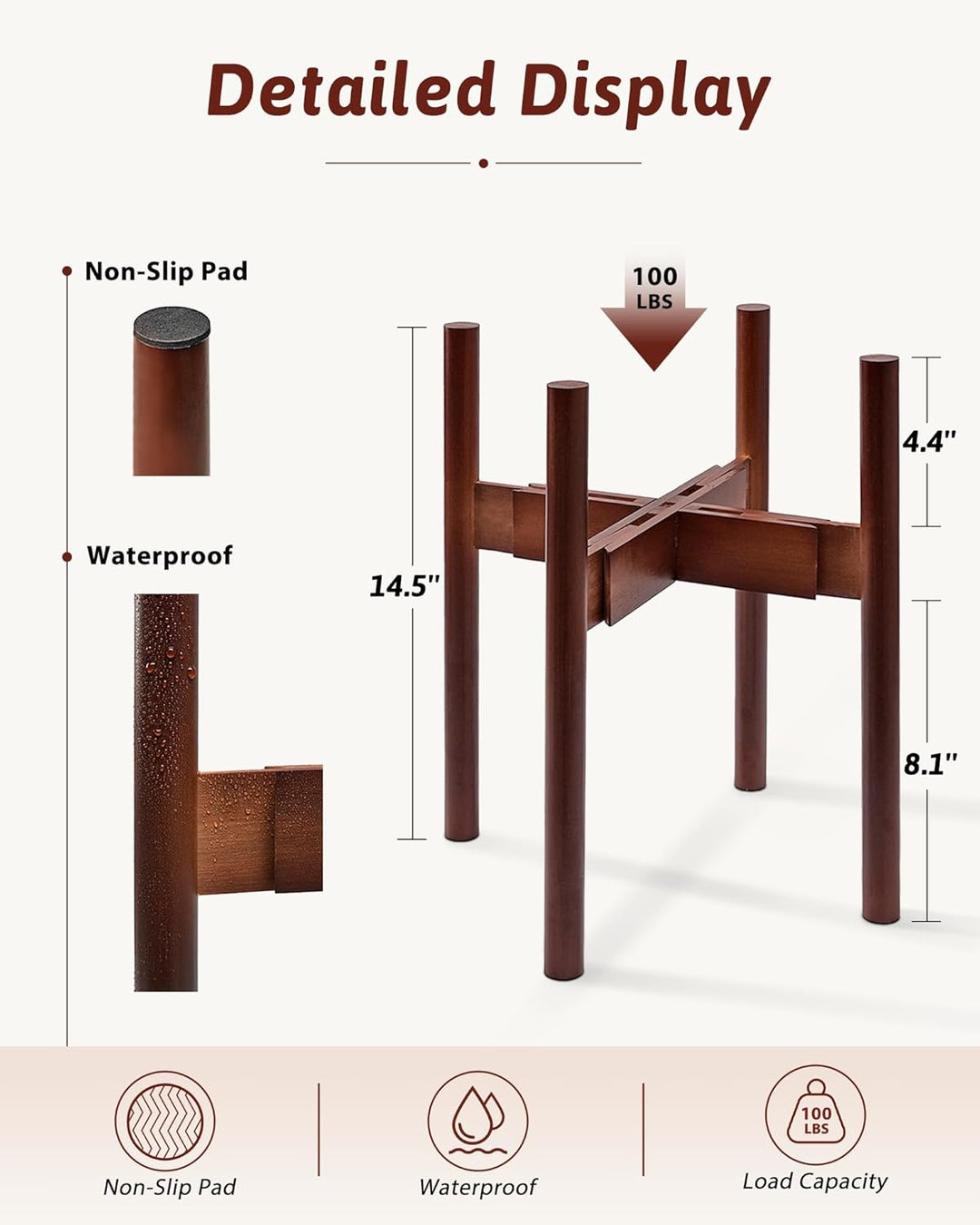 Bamworld Blumenständer Pflanzenständer Holz Pflanzenhocker Indoor Einstellbare Grösse Blumentreppe O