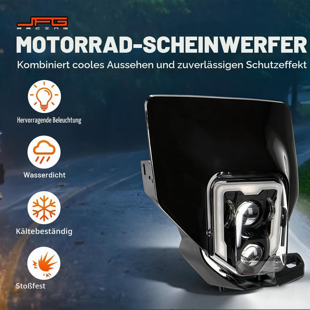 JFG RACING Lichtmaske Motorrad Universal Scheinwerfer Motorrad Scheinwerfer für Pit Dirt Bike Enduro