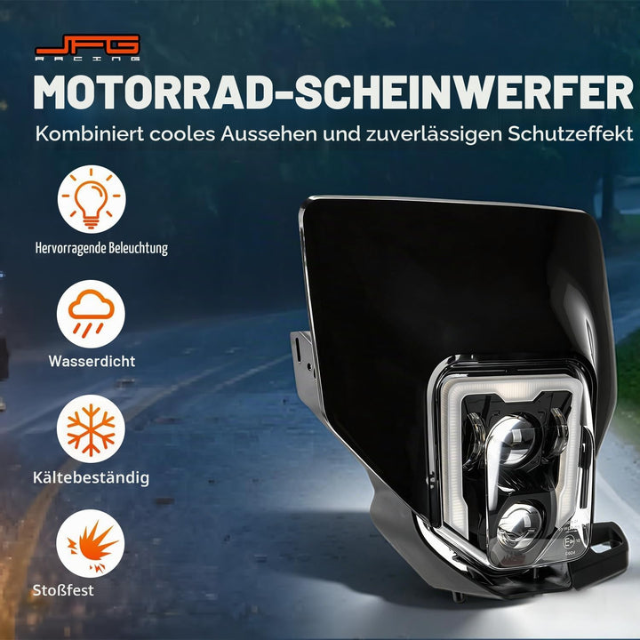 JFG RACING Lichtmaske Motorrad Universal Scheinwerfer Motorrad Scheinwerfer für Pit Dirt Bike Enduro