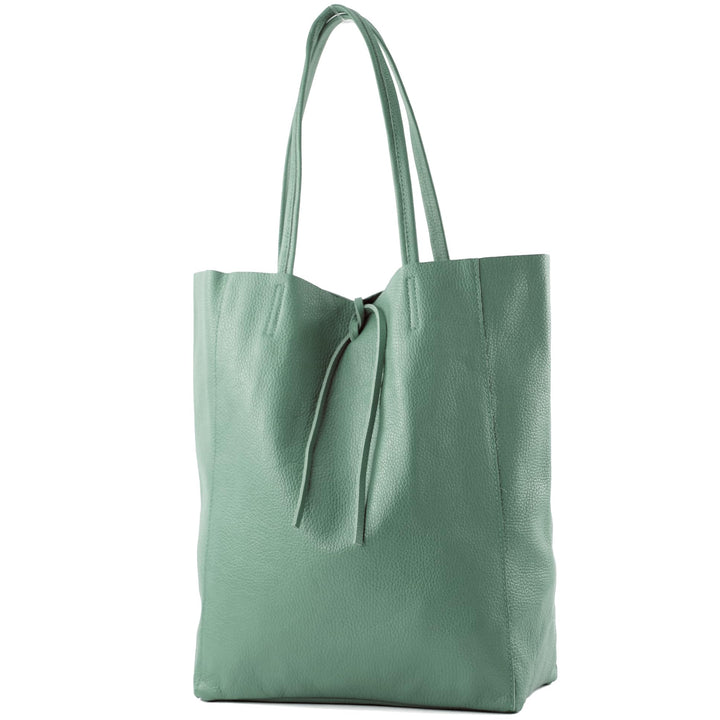 modamoda de T163 Damen Leder Shopper Schultertasche, handmade in Italy Ocean Grey, Ocean Grey