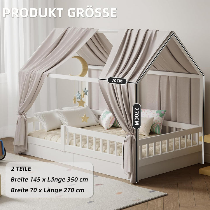 Hausbett Himmel in 5 Farben, 2er Set Betthimmel Hausbett aus weichem Baumwollstoff, Stoffhimmel für