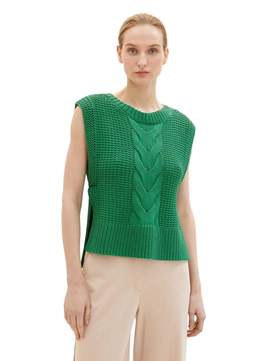 TOM TAILOR Damen Pullunder mit Zopfmuster XXS 31032 - Vivid Leaf Green, XXS 31032 - Vivid Leaf Green