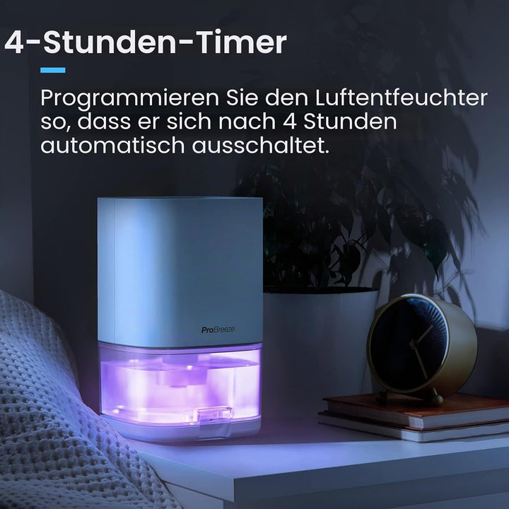 Pro Breeze Luftentfeuchter 1000ml mit Zeitschaltuhr und Nachtlicht - Luftentfeuchter elektrisch gege