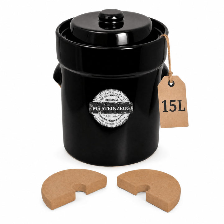 SCHMITT Gärtopf-Set braun 15 l mit Deckel und Steinen