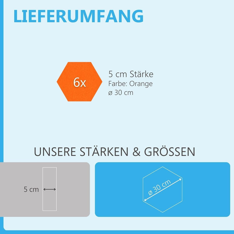 platino24 Akustikpaneele 6 Elemente Colore Waben Ø 30 cm Orange I Schallabsorber aus Basotect G+ mit