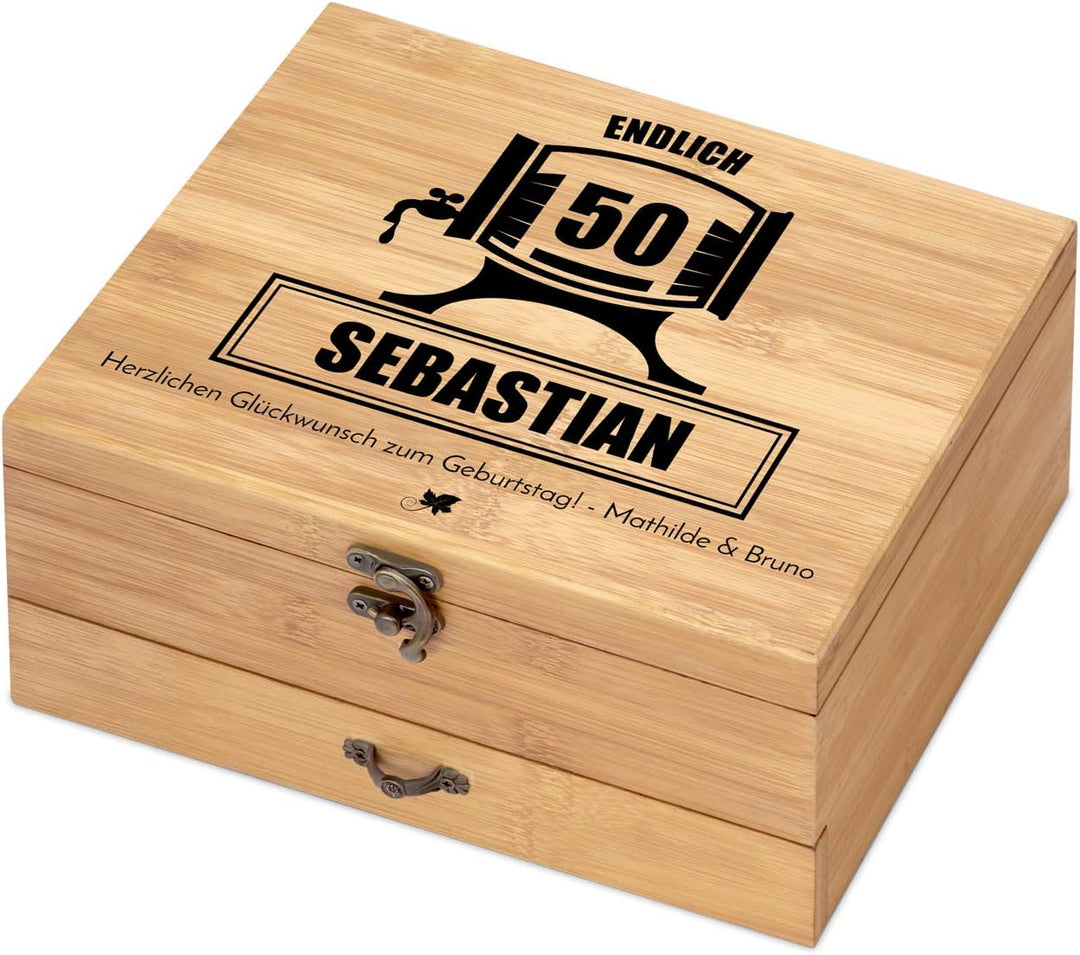 Maverton Weinöffner-Set personalisiert Weinset Sommelier Set - Geschenkbox Holzbox + 8er Weinzubehör