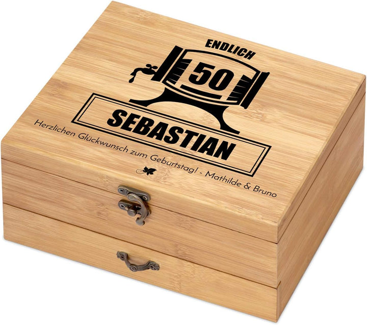 Maverton Weinöffner-Set personalisiert Weinset Sommelier Set - Geschenkbox Holzbox + 8er Weinzubehör