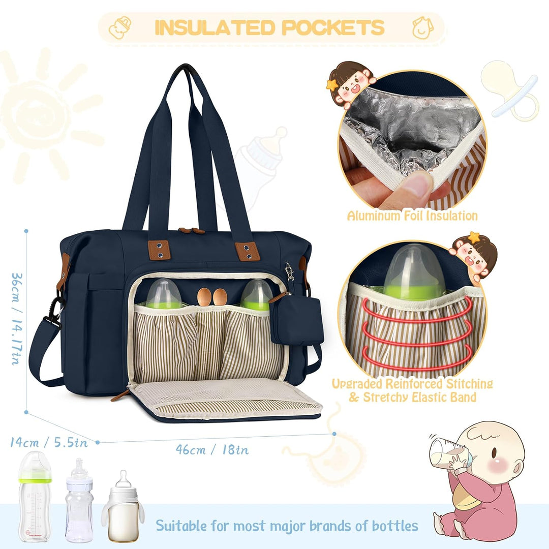 RAINSMORE Baby Wickeltasche Gross mit Schnullertasche und Wickelunterlage Multifunktions Babytasche