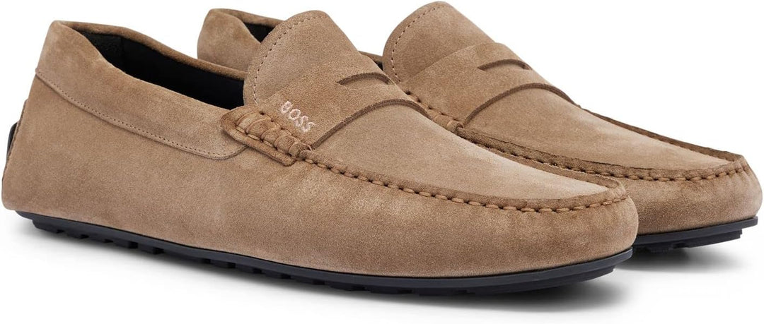 BOSS Herren Noel Mocc Mokassins aus Veloursleder mit Branding Grösse 40 EU Medium Beige260, 40 EU Me