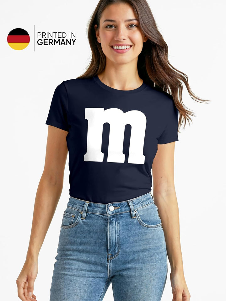 MoonWorks® Damen T-Shirt Gruppen-Kostüm M Aufdruck Kostüm Idee Fasching Karneval Verkleidung Mm Navy