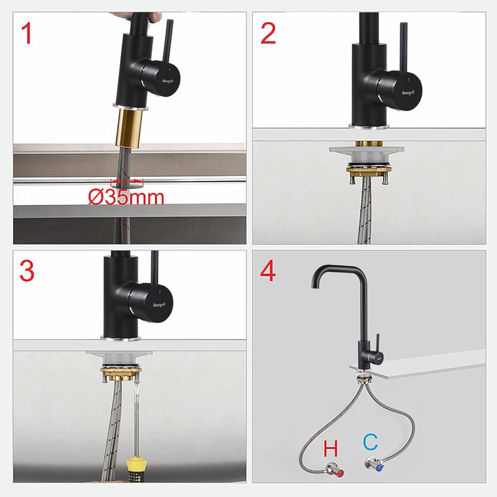 IBERGRIF M22105B, Hoch Küchenarmatur, Einhebel Spültischarmatur, Wasserhahn für Küche, Schwarz, Schw