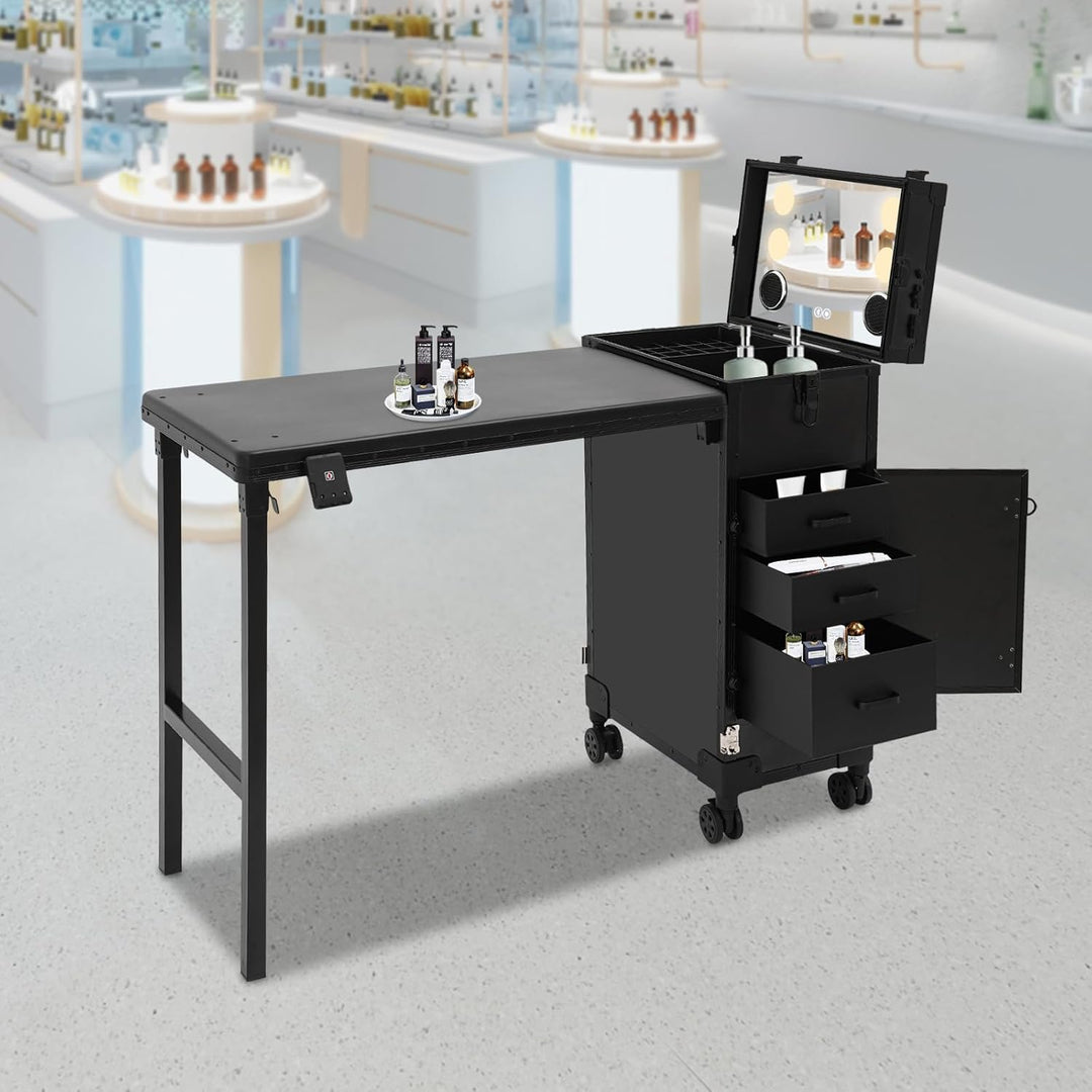 Professioneller Kosmetikkoffer Trolley 2 In 1 Schminkkoffer mit Tisch Bis 50KG Maniküre Tisch mit 3