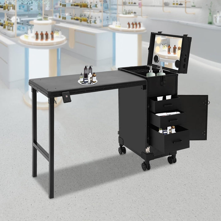 Professioneller Kosmetikkoffer Trolley 2 In 1 Schminkkoffer mit Tisch Bis 50KG Maniküre Tisch mit 3