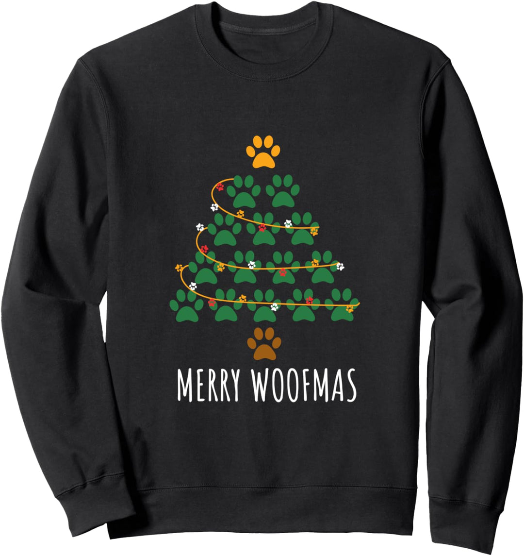 Merry Woofmas Pfoten Weihnachtsbaum Hundefan Weihnachts Sweatshirt