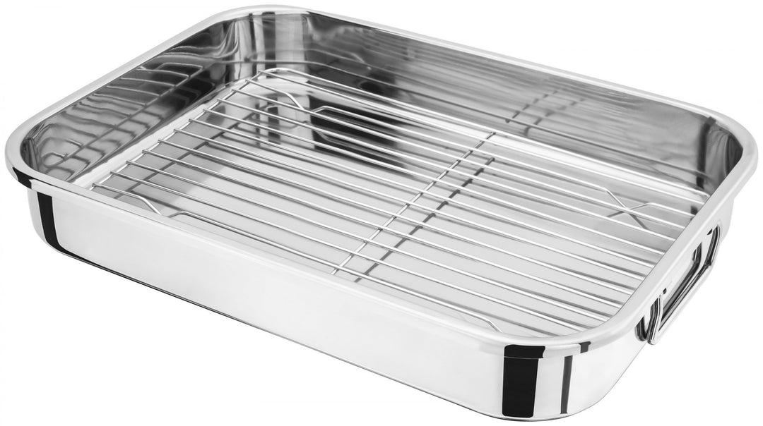 Judge H043 Bräter mit Rost, Edelstahl, Silber, 42 x 30 x 6.5 cm 43.4 x 31.6 x 7.6 cm, 43.4 x 31.6 x
