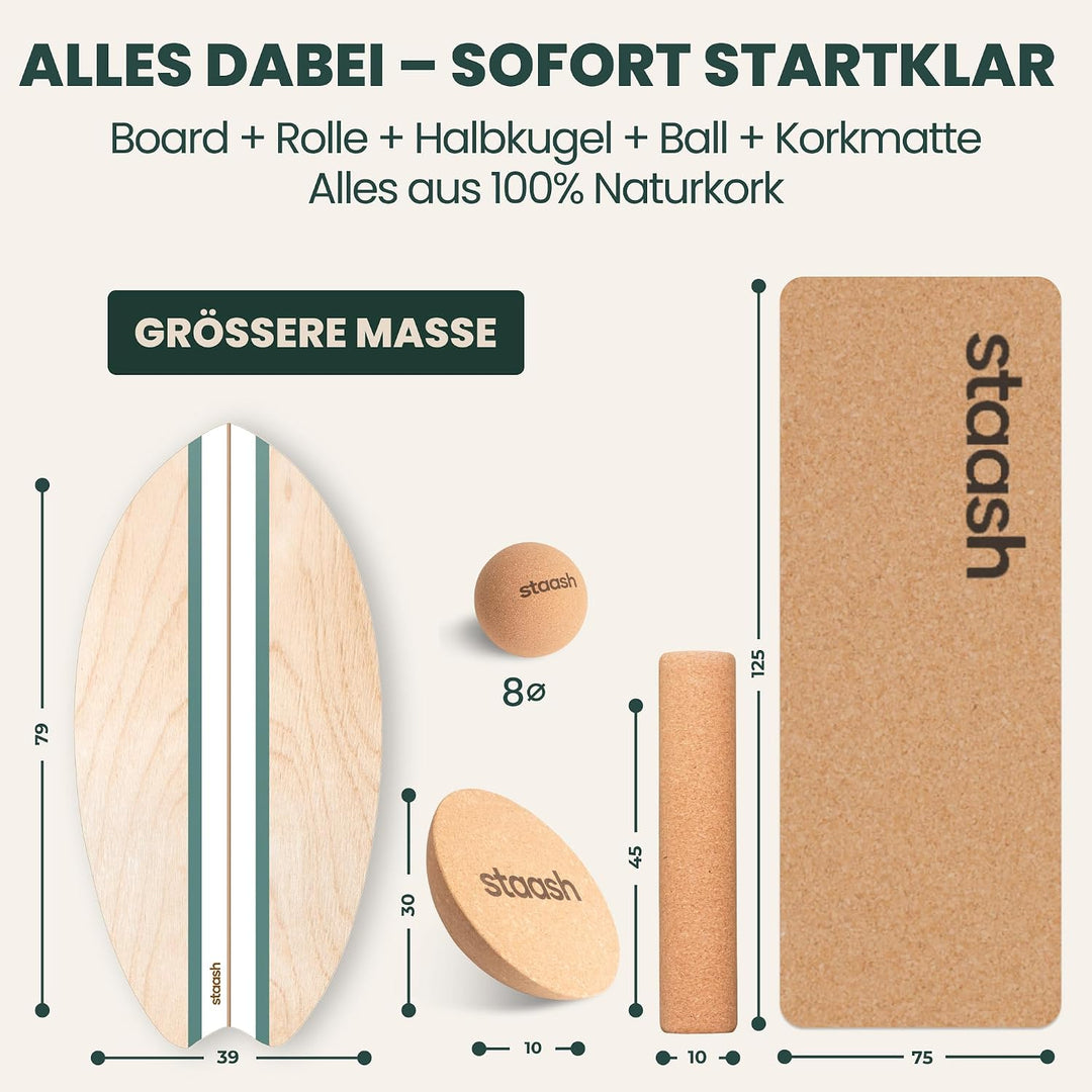 STAASH® Pro Balance Board inkl. Schutzmatte & Rolle + VIDEOKURS - Gleichgewichtstrainer für Indoor-S