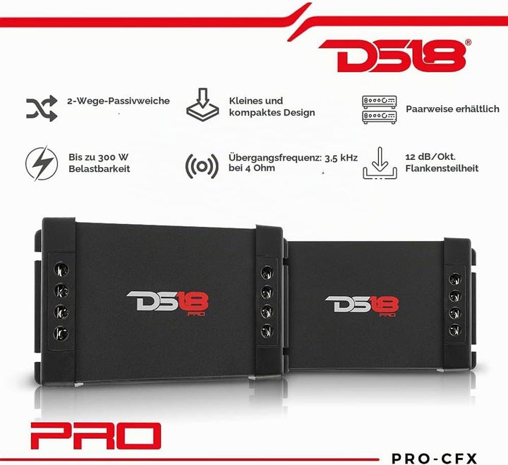DS18 PRO-CFX 2-Wege-Autoradio-Passiv-Frequenzweiche, ideal für Hochtöner und Mitteltöner – Leistung