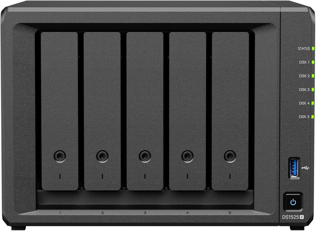 Synology Erweiterbares NAS-Kit mit 5 Schächten, DS1525+ AMD RyzenCPU mit 8 GB Speicher, 2,5 GbE Stan