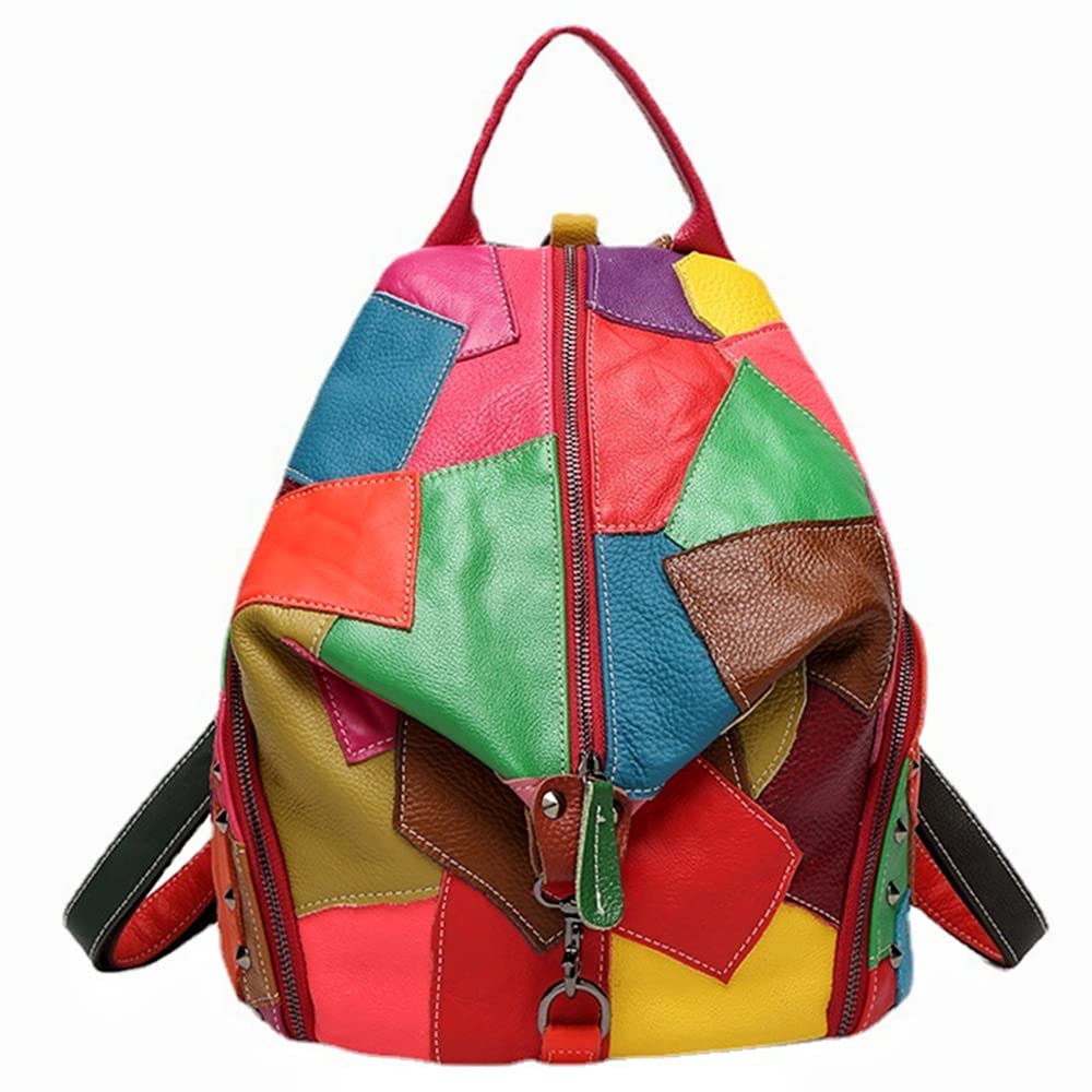 Eysee Rucksack Damen Leder Rucksackhandtasche-Rind Leder Daypack Collage Gradient 2019 NEU Mehrfagib