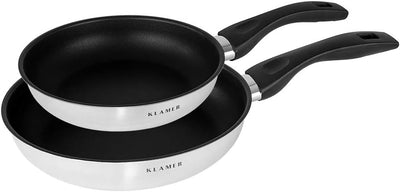 KLAMER Pfannenset 2-teilig Profi Edelstahl-Bratpfanne 24 cm Induktion Premium Beschichtung (20 cm +