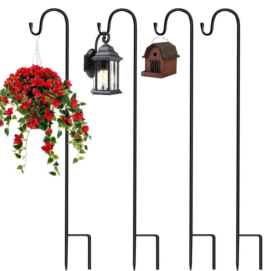 4 Stück Garten Schäferhaken 90CM Schäferstab Laternenstab Metall Gartenstab Hirtenhaken Hirtenbogen