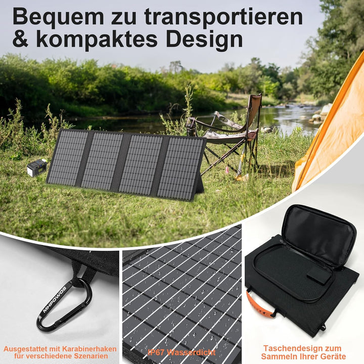 60W Tragbares Solarladegerät mit Ständer, Faltbares Solarpanel mit USB-C, USB-A und DC-Ausgängen, fü
