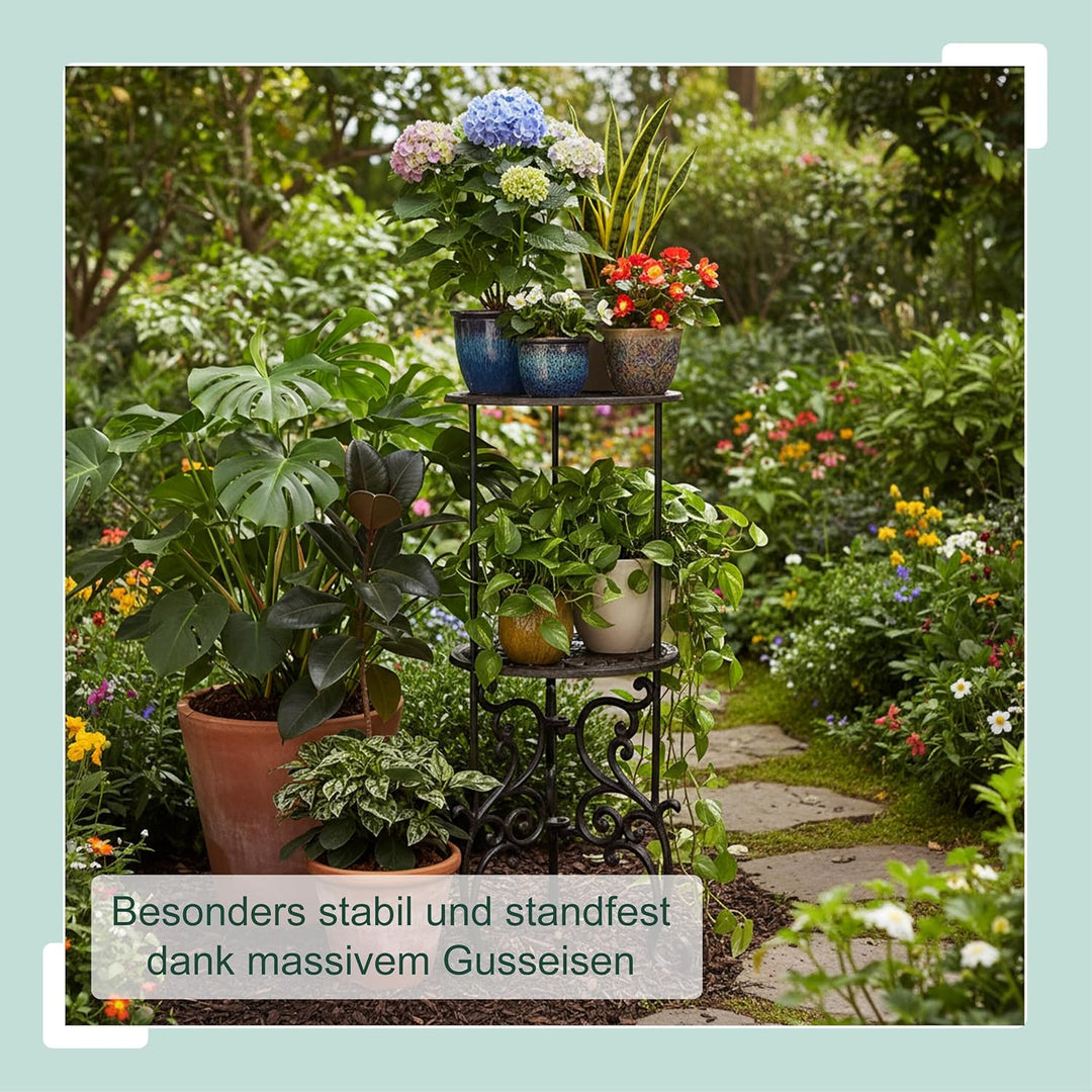 Relaxdays Pflanzenständer, Vintage, 2 Ablagen, Blumenstand Gusseisen, HxD: 66x27,5 cm, Pflanzenpodes
