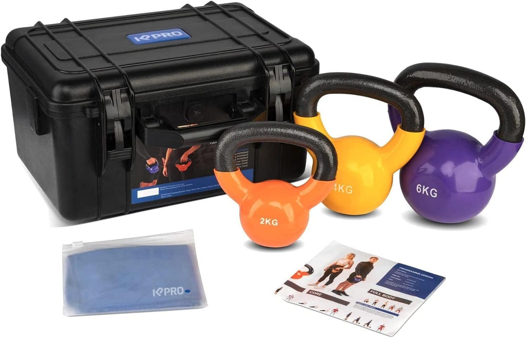 Kettlebell Set - Einsteiger Set 2kg-4kg-6kg im stabilen Hardcase Koffer - Fitness Training - Kettleb