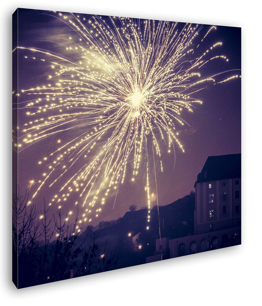 deyoli grosses Feuerwerk am Himmel Format: 70x70 als Leinwand, Motiv fertig gerahmt auf Echtholzrahm