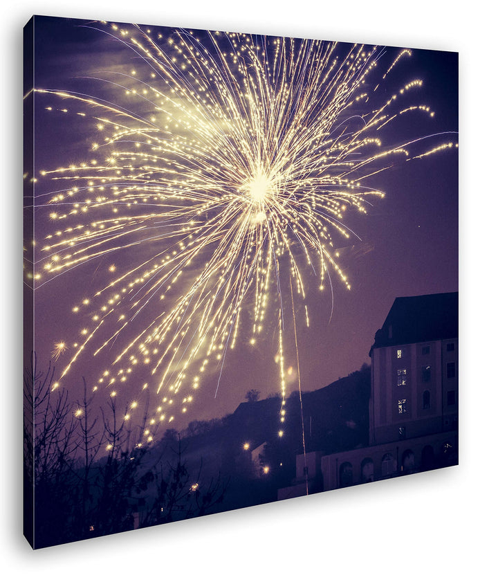 deyoli grosses Feuerwerk am Himmel Format: 60x60 als Leinwand, Motiv fertig gerahmt auf Echtholzrahm