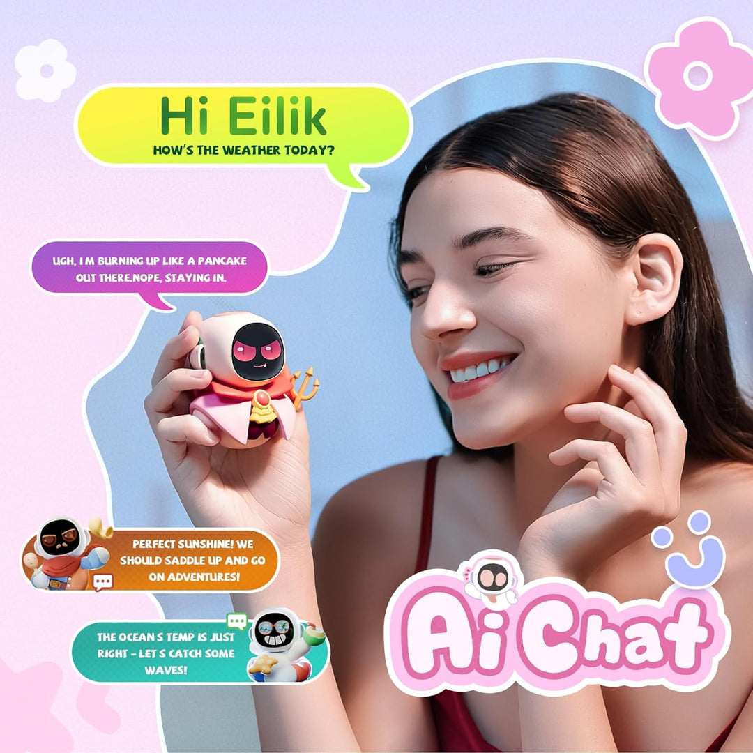 Eiliko Coral Pink + Austauschbarer Themenkörper, zufällig 1/8 – Ihr kleiner AI-Charm-Roboter, der je