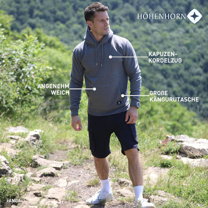 Höhenhorn Janga Hoodie Herren Kapuzen Pullover Hoody Sweatshirt aus Hochwertiger Baumwolle XL Dunkel