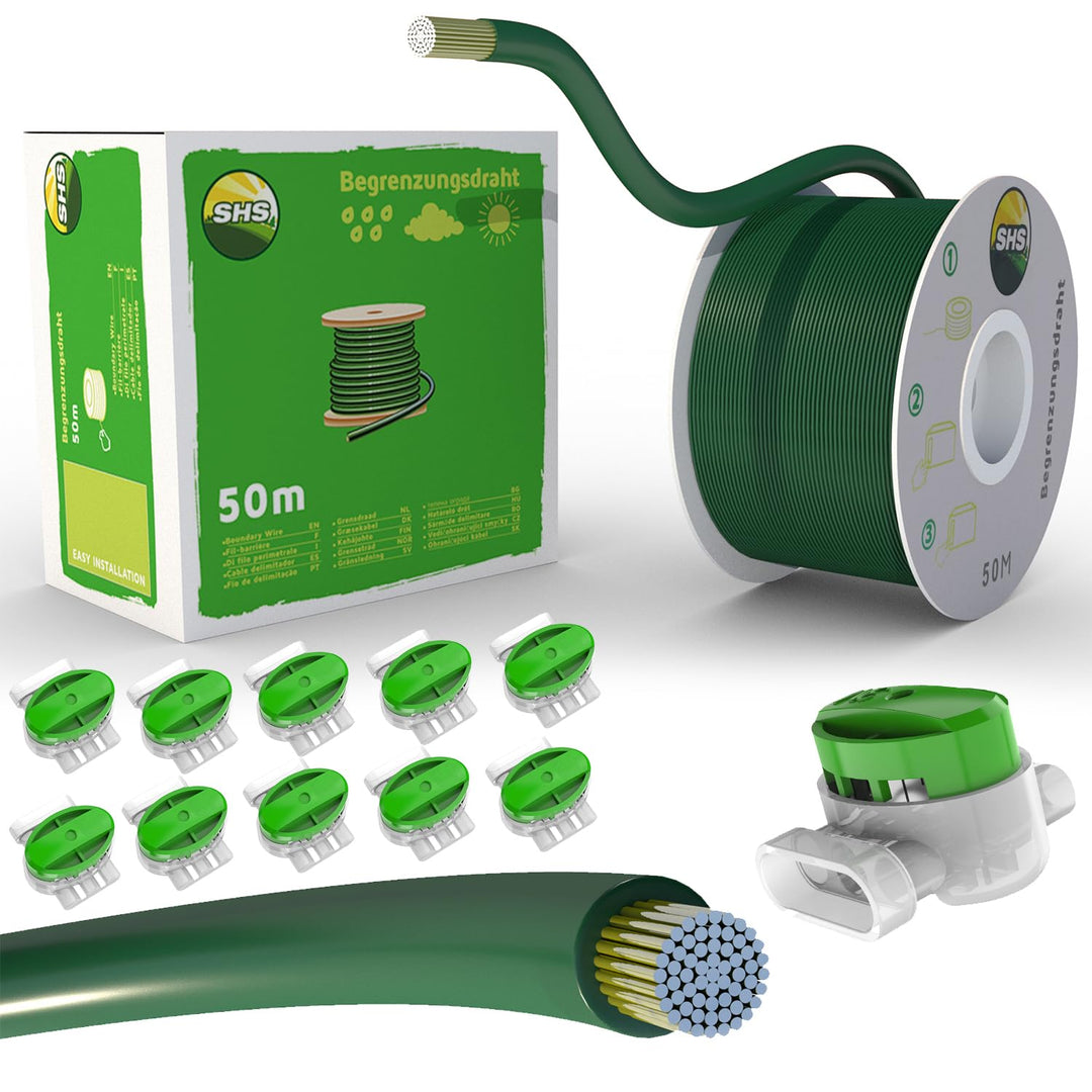50m Begrenzungskabel + 10 Kabelverbinder für Mähroboter Rasenmäher Rasenroboter Zubehör Set Begrenzu