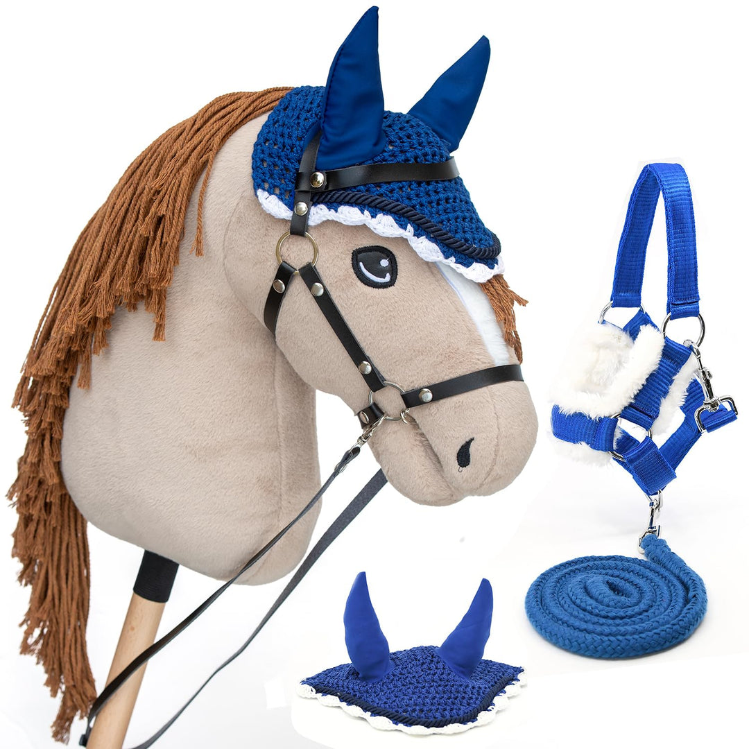 Hobby Horse Beige A3, Pferd, komplett mit Netz, Gebiss, Zügel, Halfter und blauer Insektenmütze, Pfe