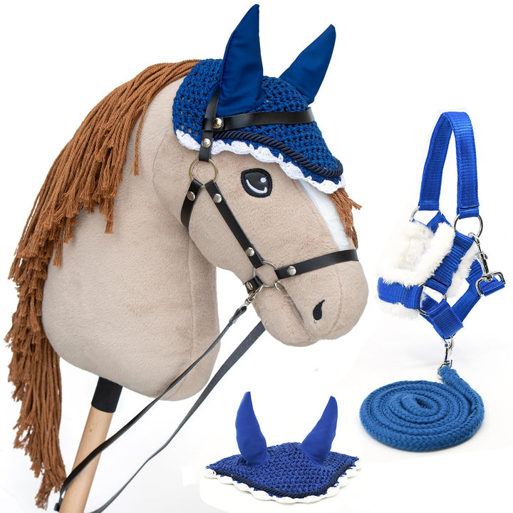 Hobby Horse Beige A3, Pferd, komplett mit Netz, Gebiss, Zügel, Halfter und blauer Insektenmütze, Pfe