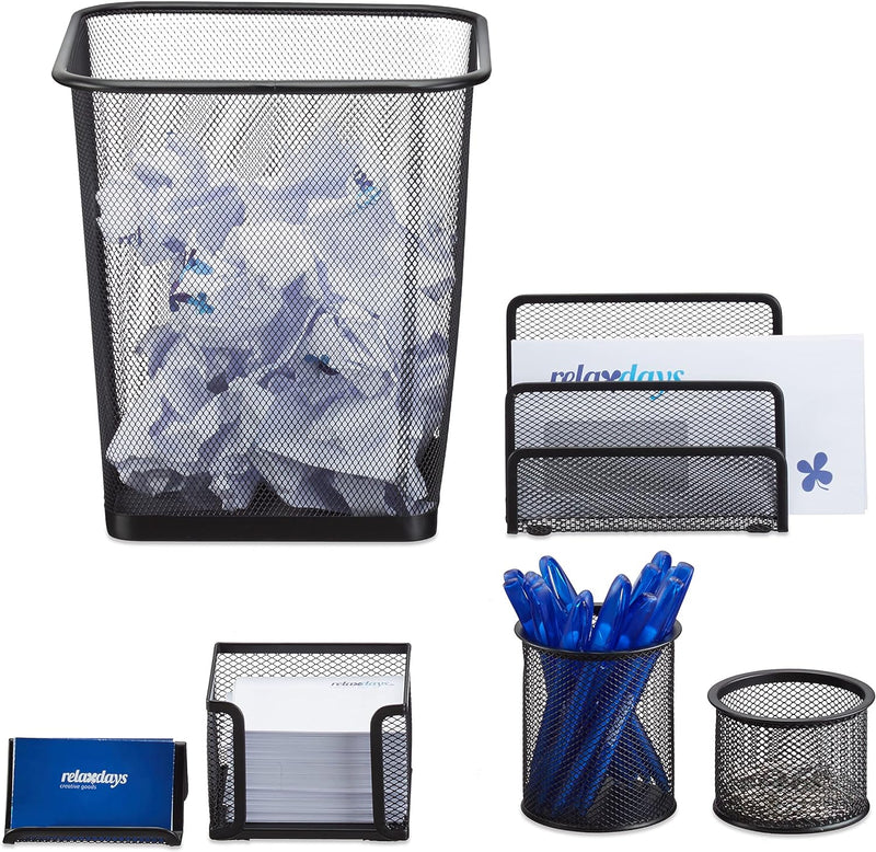 Relaxdays Schreibtisch Organizer 6er Set, Ablage Visitenkarten, Zettelbox, Briefablage, Stifteköcher